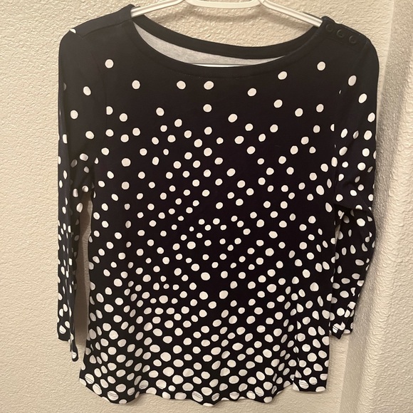 Navy Blue Charter Club Polka Dot 3/4 Blouse - Picture 1 of 4